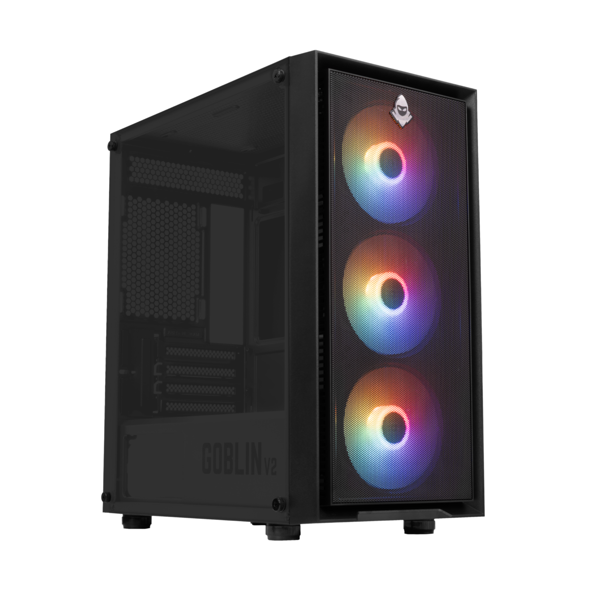 Gabinete Gamer Mancer Goblin V2, Mid Tower, Lateral De Vidro, Com 3 Fans Rainbow, Preto