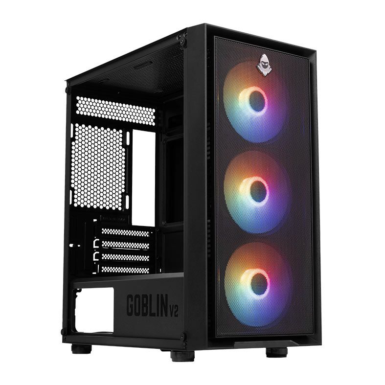 Gabinete Gamer Mancer Goblin V2, Mid Tower, Lateral De Vidro, Com 3 Fans Rainbow, Preto 2 mcr-gbnv2-bk3