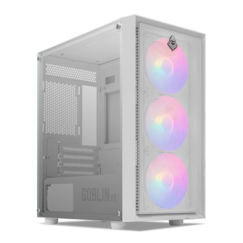 Gabinete Gamer Mancer Goblin V2, Mid Tower, Lateral De Vidro, Com 3 Fans Rainbow, Branco 1 mcr-gbnv2-wh3