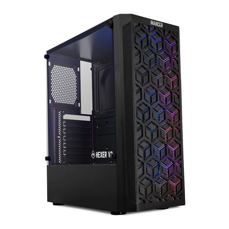 Gabinete Gamer Mancer Hexer 2, Mid-Tower, Lateral de Vidro, Com 3 Fans, Preto 1 MCR-HX2-BK-3F