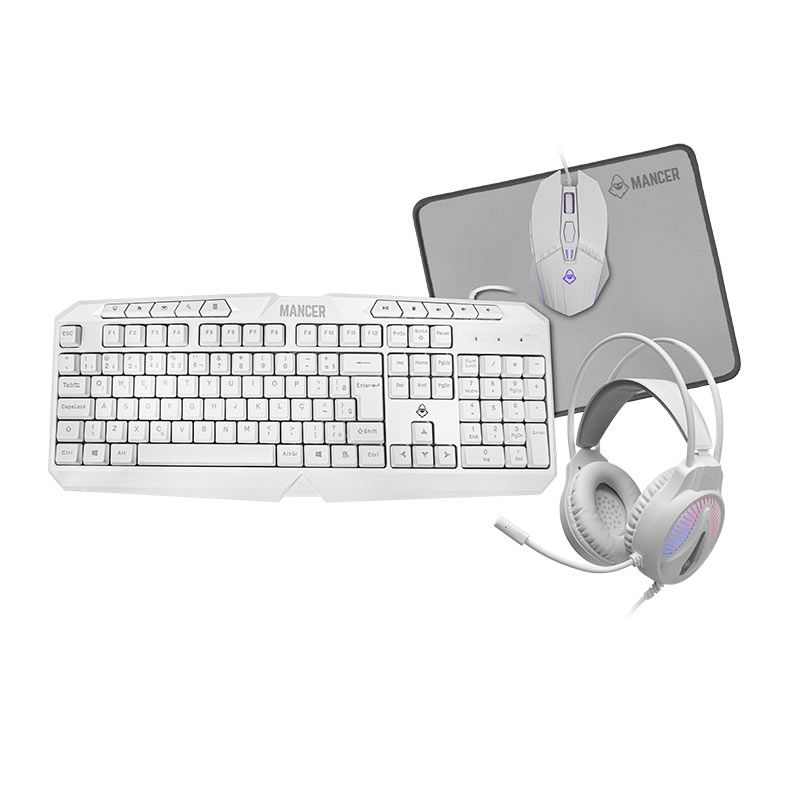 Combo Gamer Mancer ORC V2 4x1, Rainbow, Teclado ABNT2, Mouse 6400DPI, Mousepad Pequeno, Headset Drivers 40mm, Branco 1 MRC-ORC2-WH01 (1)